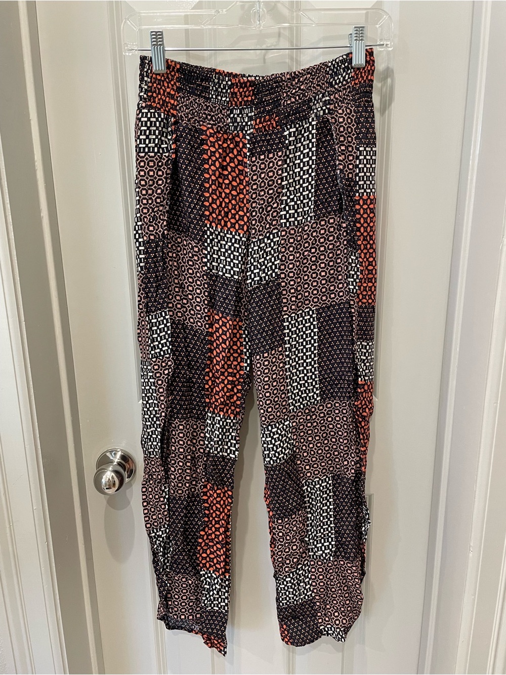 Anthropologie Wide-Leg Patchwork Print Pants - Black, Rust & White